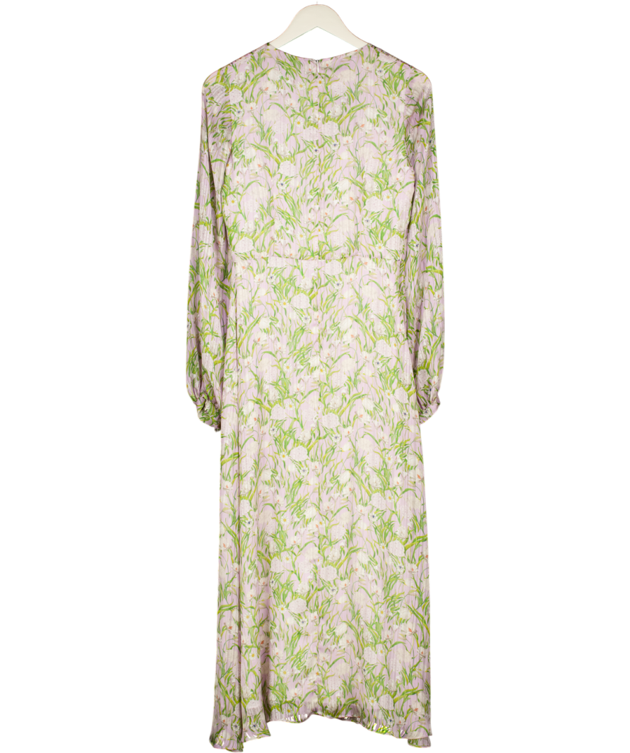 BORGO DE NOR Elitsa Sheer Stripe Midi Dress In Light Pink UK 8