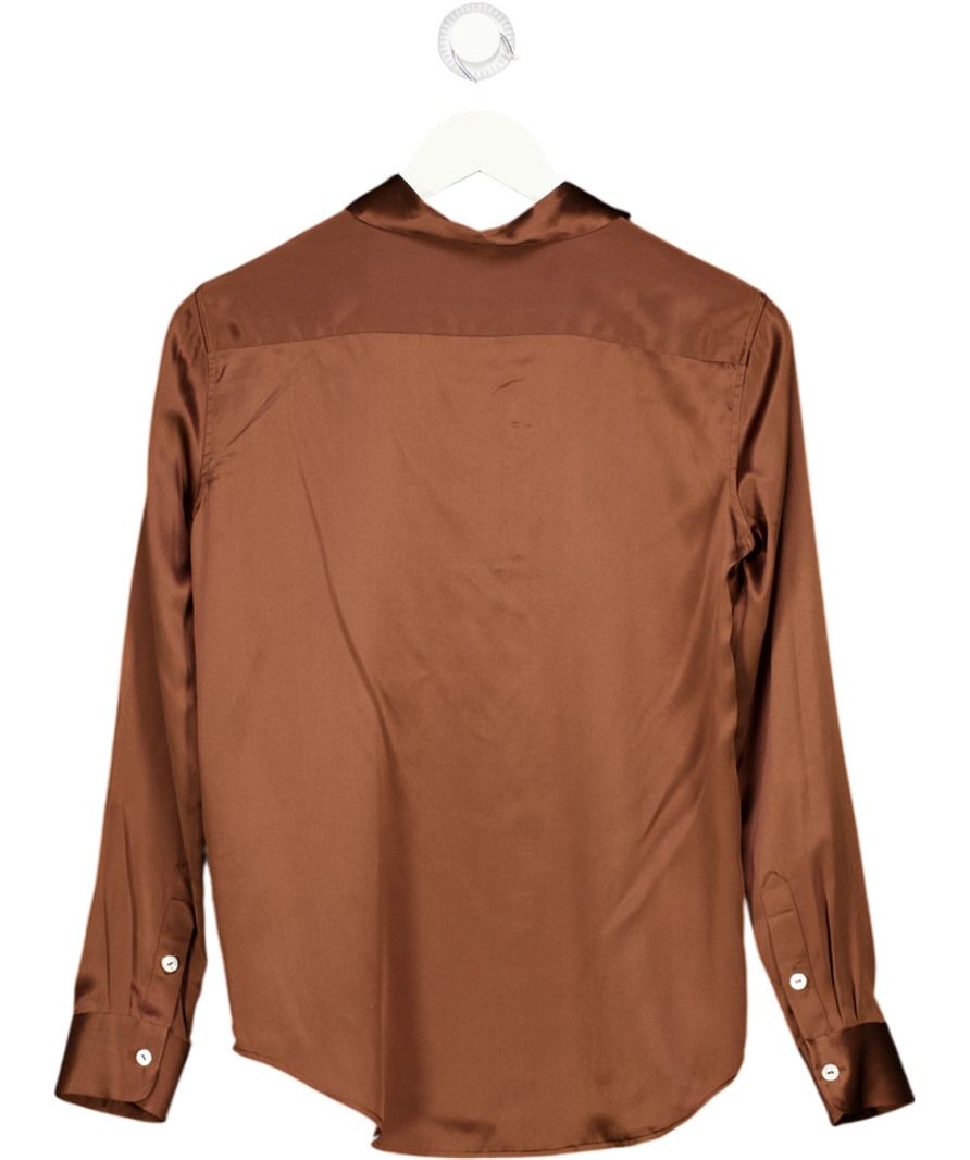 LILYSILK Chocolate Brown 100% Mulberry Silk Shirt UK XS