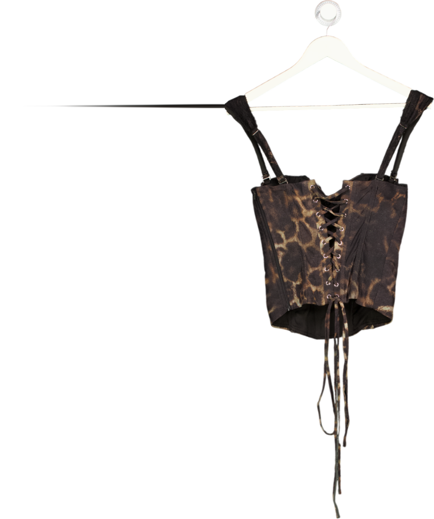 MARS THE LABEL Brown The Jayde Corset Top In Leopard Print UK 10