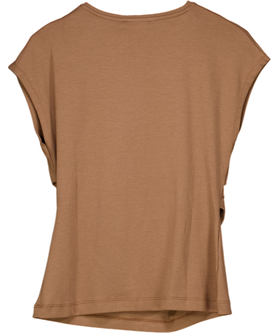 Mint Velvet Brown Gathered Detail T-shirt UK S