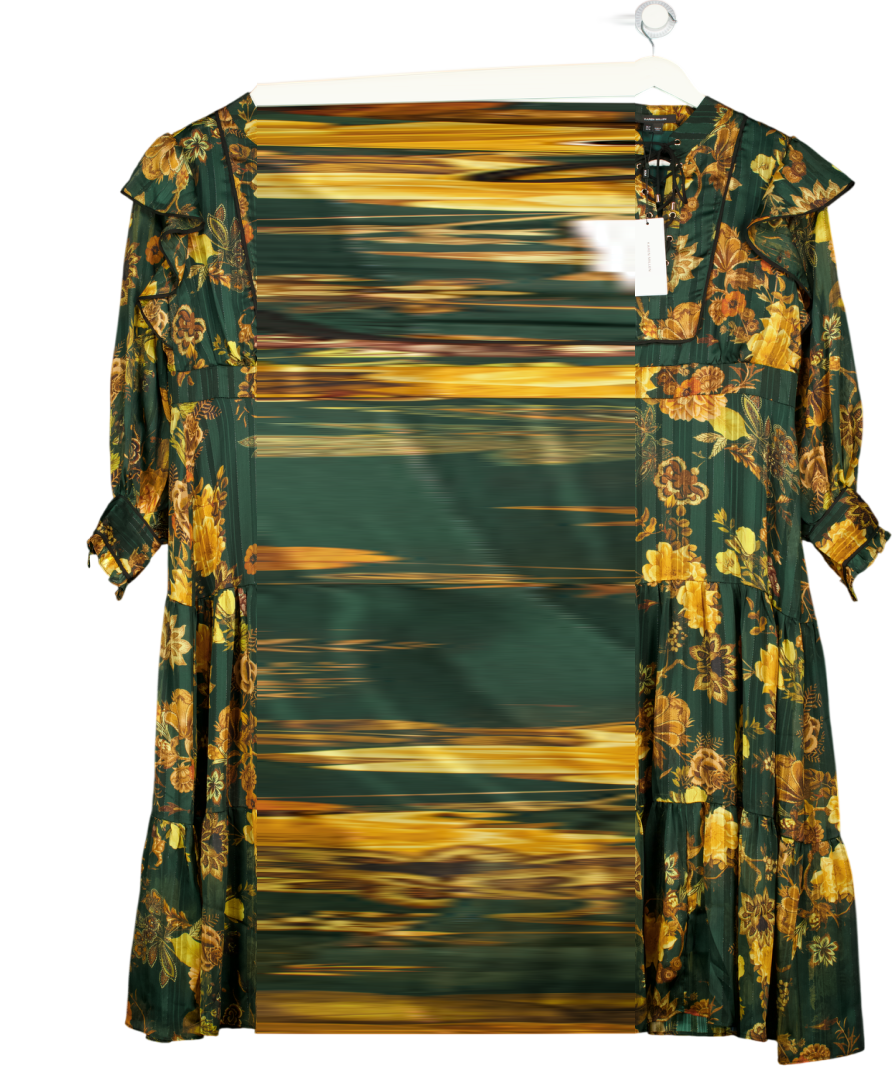 KAREN MILLEN Green Floral Woven Lace Up Midi Dress UK 12