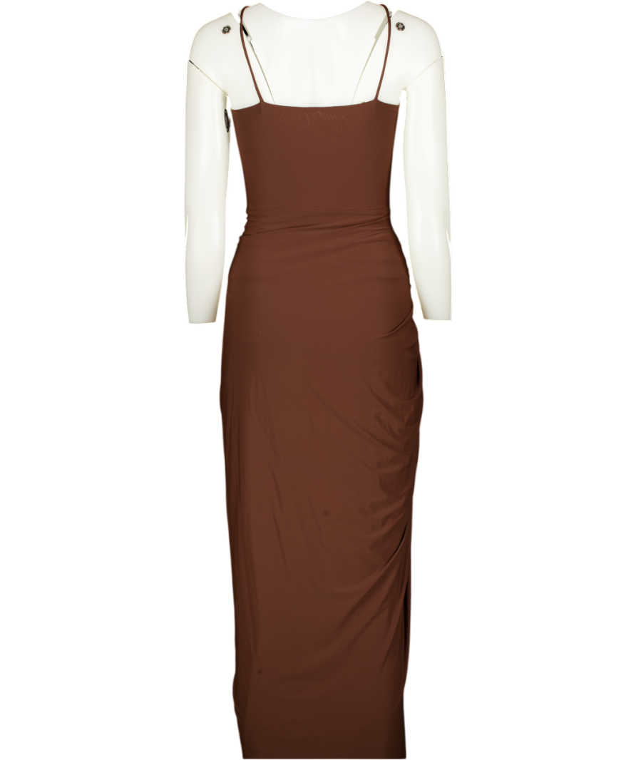 DEME BY GABRIELLA Chocolate Brown Maxi Dress With Gold Detail UK S