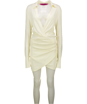 GAUGE81 Cream Nojas Wrap-effect Knitted Mini Dress UK XS