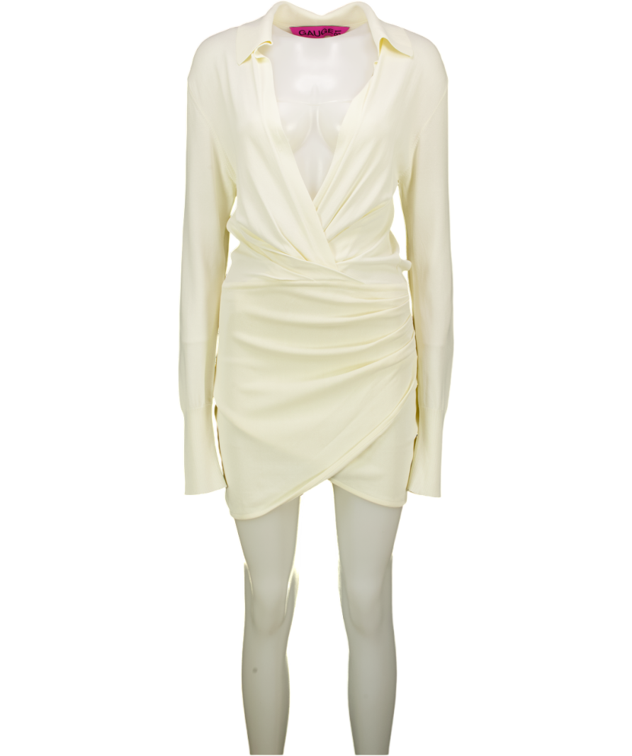 GAUGE81 Cream Nojas Wrap-effect Knitted Mini Dress UK XS