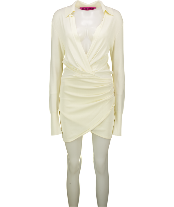 GAUGE81 Cream Nojas Wrap-effect Knitted Mini Dress UK XS