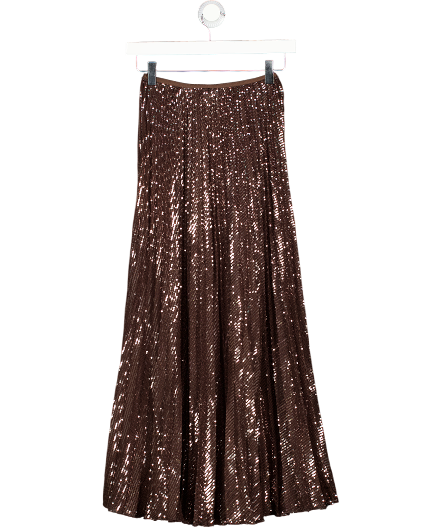 H&M Brown Chocolate Brwon Sequined Plissé Skirt UK XXS