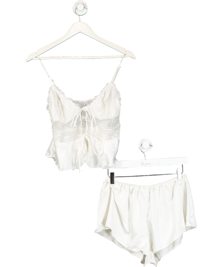 White Fox Cream Satin Pyjama Set UK L