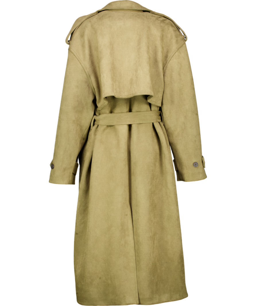 The Frankie Shop Oversize Faux Suede Trench Coat - Khaki Green One Size