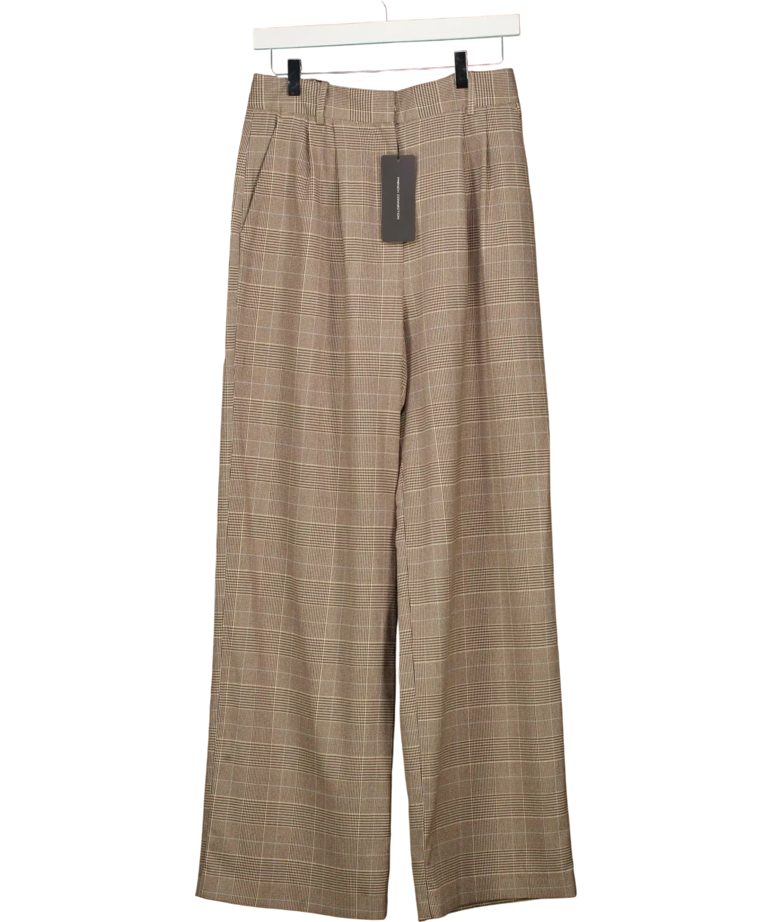 FRENCH CONNECTION Chester Check Wide Leg Trousers Brown UK 10