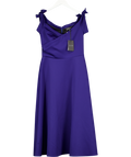SALONI Blue Ruth Off-the-shoulder Knotted Neoprene Midi Dress UK 14