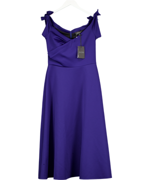SALONI Blue Ruth Off-the-shoulder Knotted Neoprene Midi Dress UK 14
