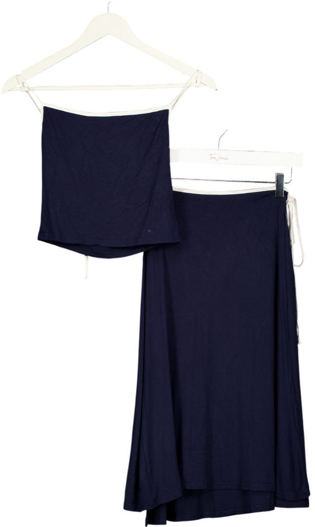 FREE PEOPLE 2-piece Navy Blue & White Jersey Top And Skirt Set UK XS