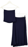 FREE PEOPLE 2-piece Navy Blue & White Jersey Top And Skirt Set UK XS