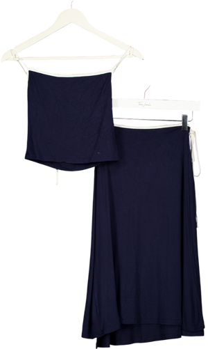 FREE PEOPLE 2-piece Navy Blue & White Jersey Top And Skirt Set UK XS