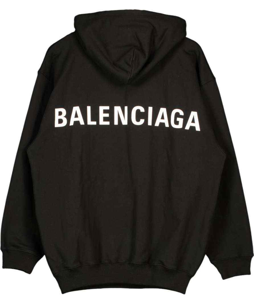 BALENCIAGA Black 100% Cotton Oversized Logo Back Hoodie UK XXS