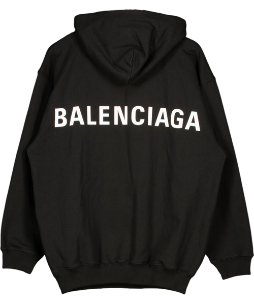 BALENCIAGA Black 100% Cotton Oversized Logo Back Hoodie UK XXS