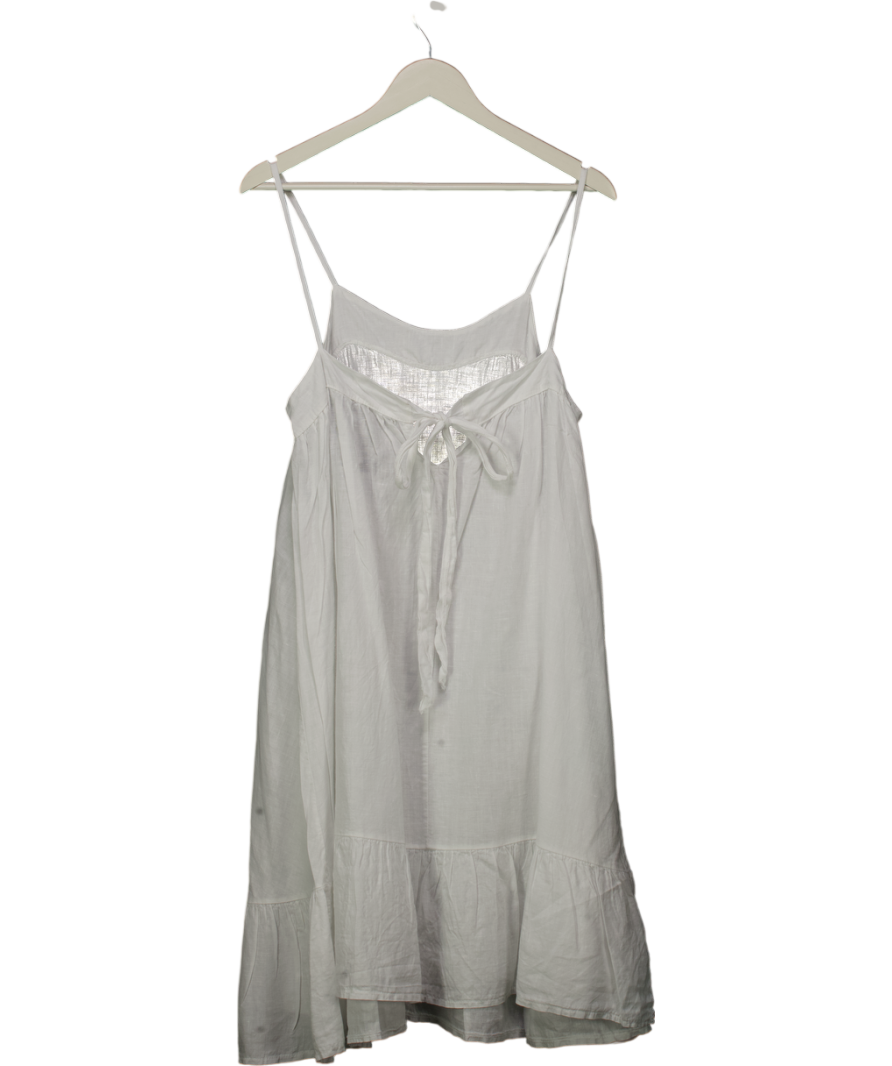 100% Lino White Linen Frill Hem Midi Dress UK 6