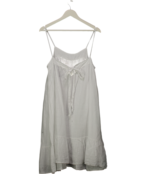 100% Lino White Linen Frill Hem Midi Dress UK 6