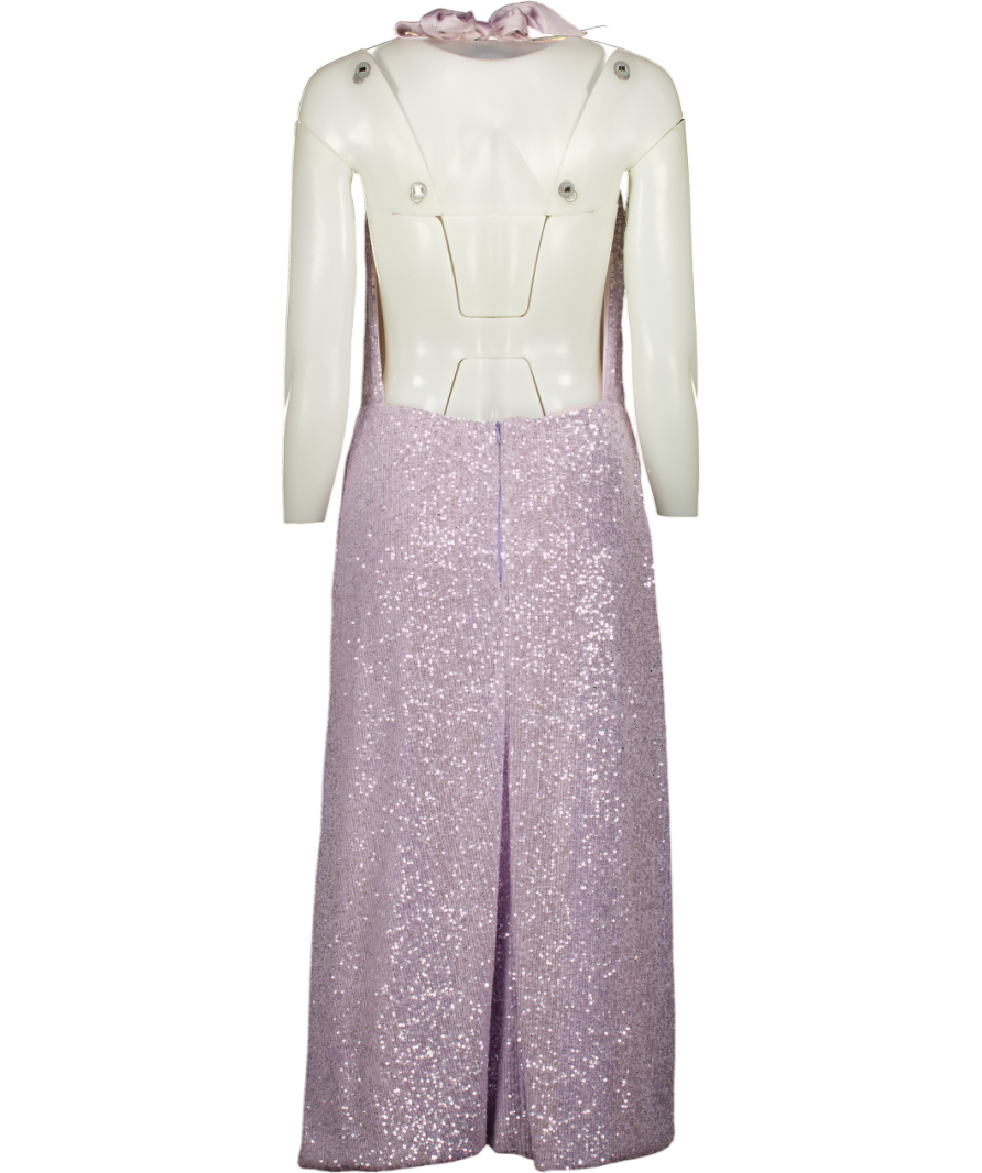HARMUR Purple Lilac Classic Sequin-embellished Silk Midi Dress UK M