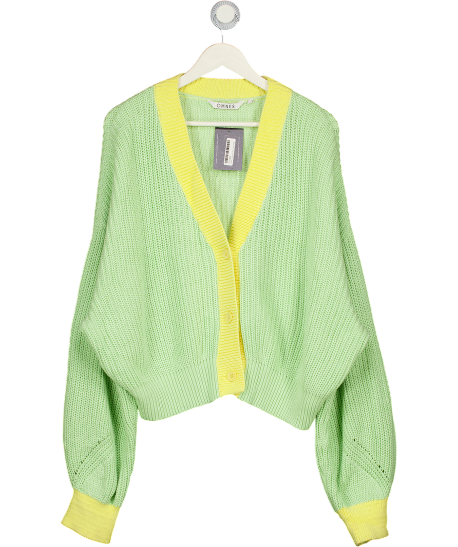 OMNES 100% Cotton KnIt Hopper Cardigan In Green & Yellow UK L