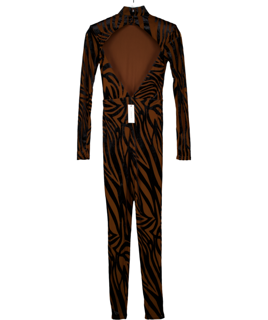 Karen Millen Brown Animal Stretch Velvet Devore High Neck Catsuit UK S