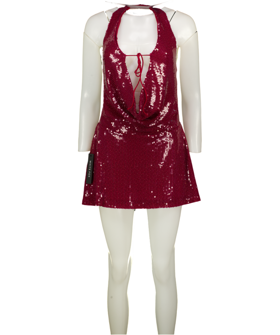 WHITE FOX Red Amnesia Sequin Mini Dress Scarlett Flame UK S