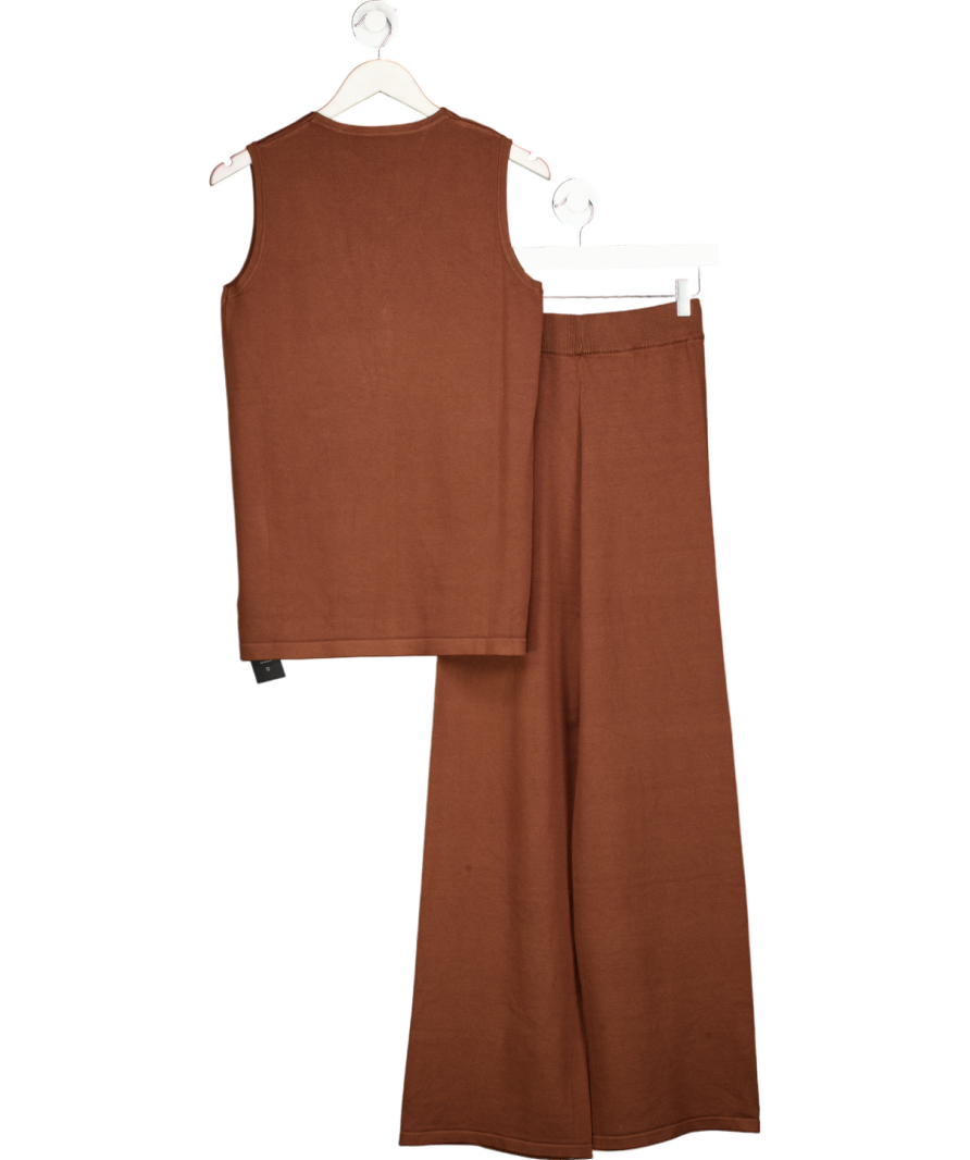 commense Brown Golden Button Knit Vest Pants Set UK XS