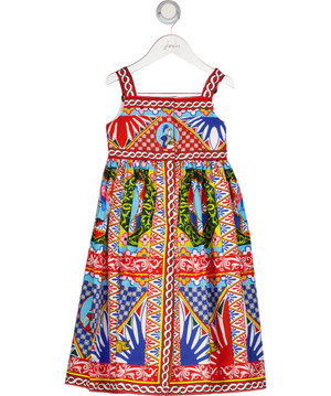 DOLCE & GABBANA Multicoloured Kids Carretto-print Poplin Dress 6 Years