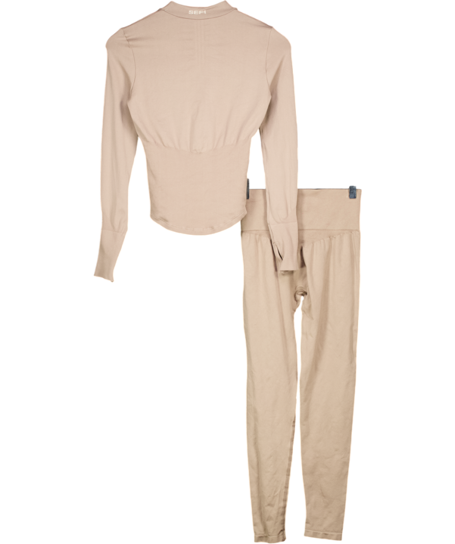 SEFI Brown 2-piece Activewear Leggings And Zip Jacket Set UK XS/S