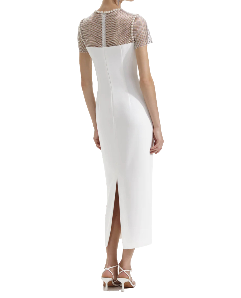 Self-Portrait White Diamante Crepe Midi Dress BNWT UK 4