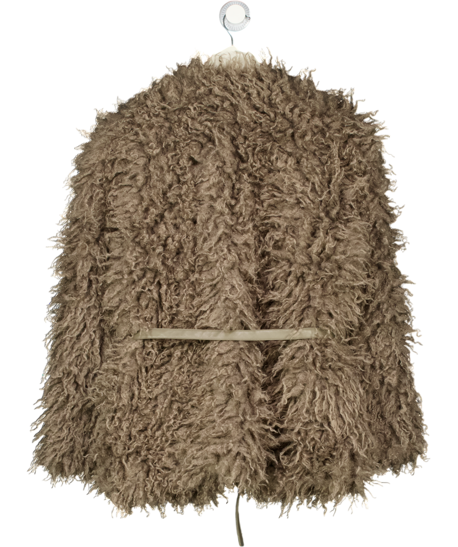 ONLY Brown Barcelona Life Belt Fur Coat UK S