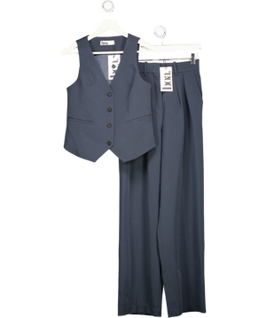 BOA 2-piece Grey Blue Boxy Waistcoat And Longline Dad Trouser Set UK S