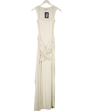 OH POLLY Cream Nayeli Square-neck Tie-gather Maxi Dress In Pearl UK S