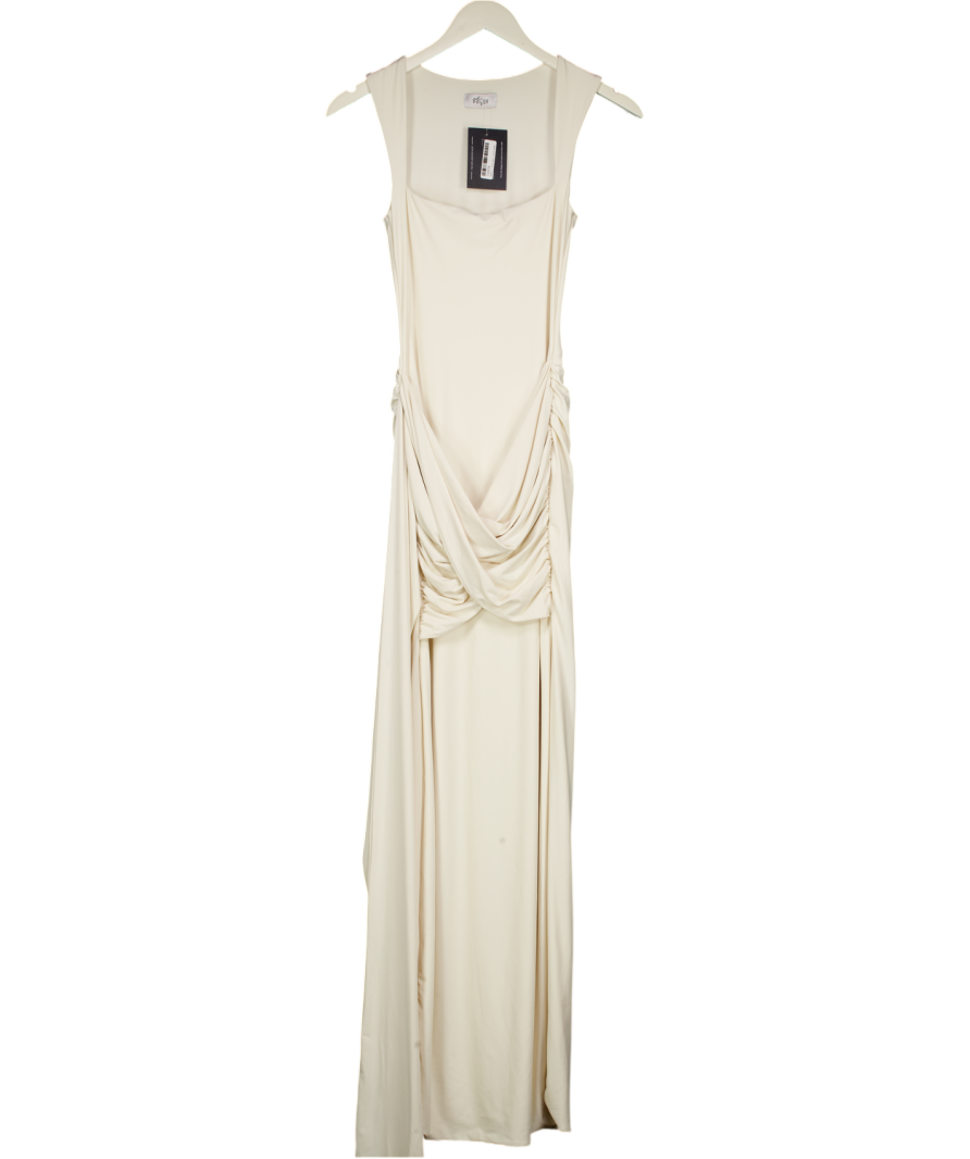 OH POLLY Cream Nayeli Square-neck Tie-gather Maxi Dress In Pearl UK S
