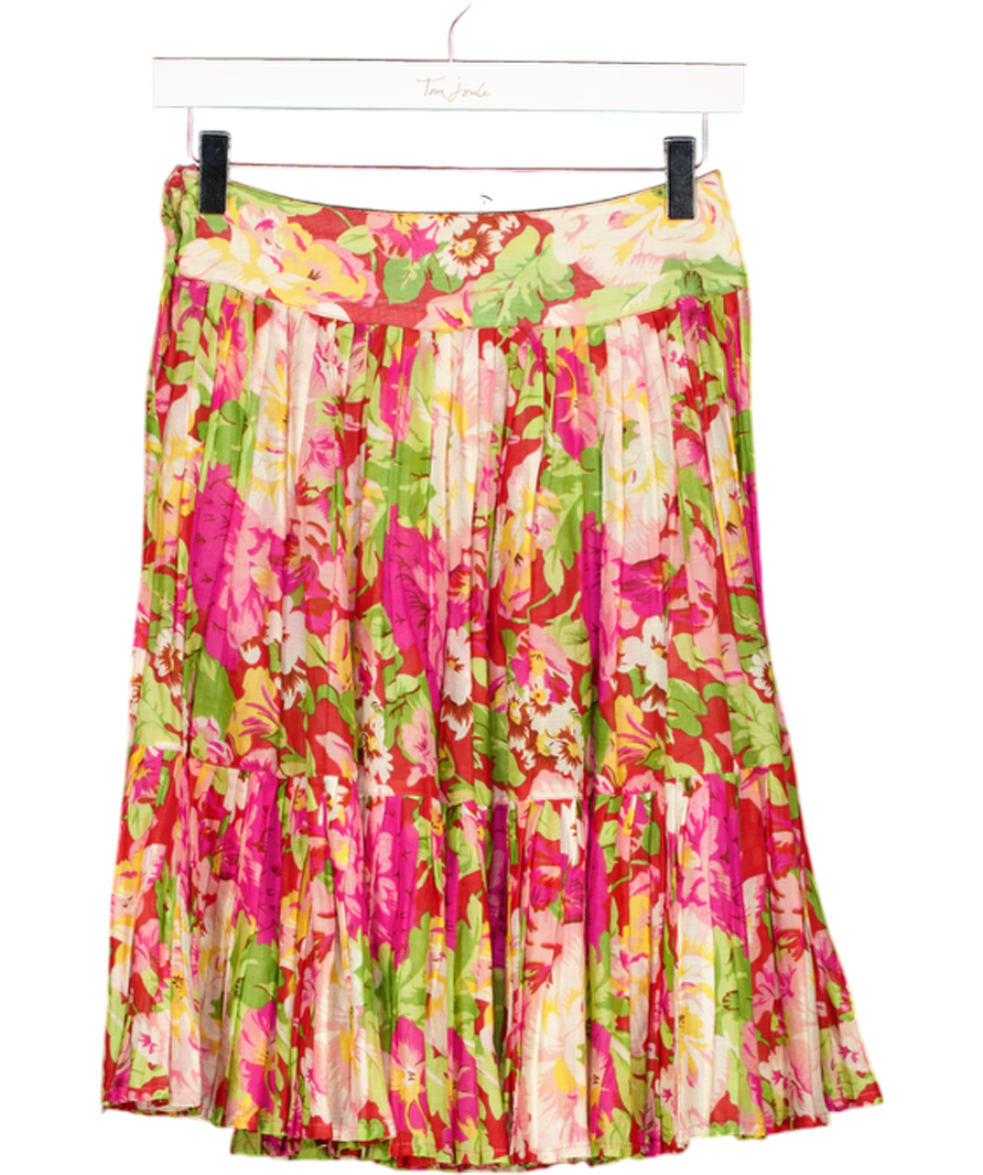 KENZO Multicoloured Floral 100% Cotton Pleated Hem Mini Skirt UK 8