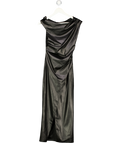 RIVER ISLAND Black Faux Leather Drape Midi Dress UK XS