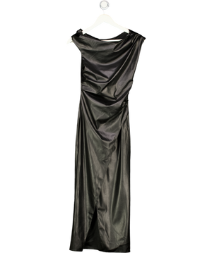 RIVER ISLAND Black Faux Leather Drape Midi Dress UK XS