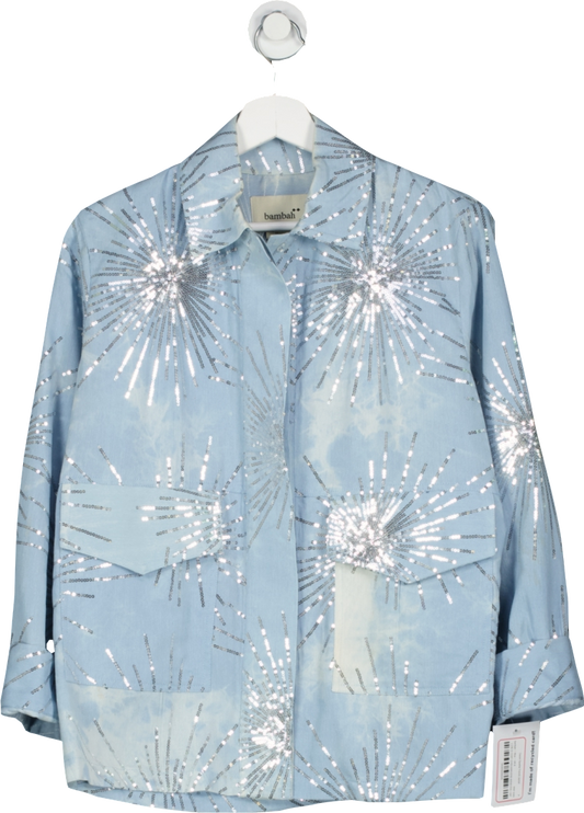 bambah Blue Denim Sparkle Trench Jacket UK 8