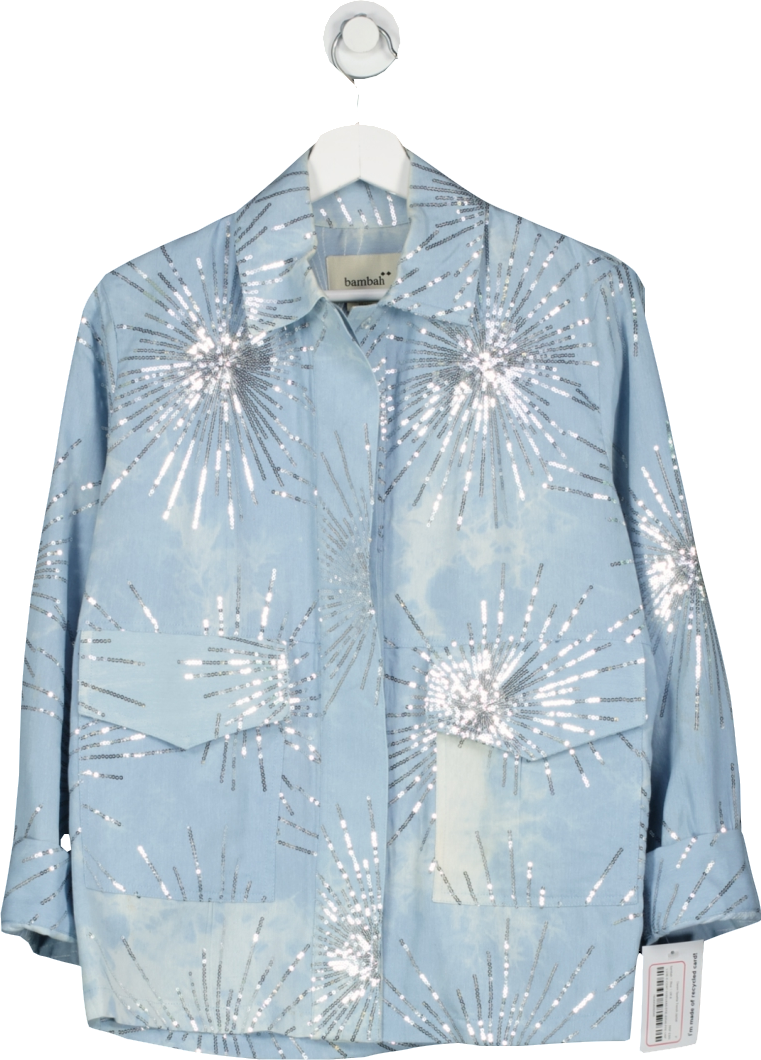 bambah Blue Denim Sparkle Trench Jacket UK 8
