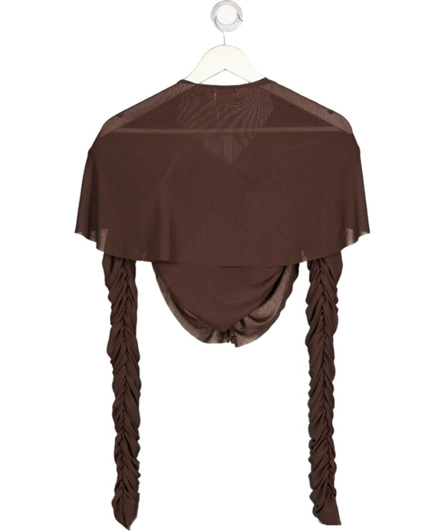 ZOREYA Ruched Detail Padded Shoulder Crop Top - Chocolate Brown UK S