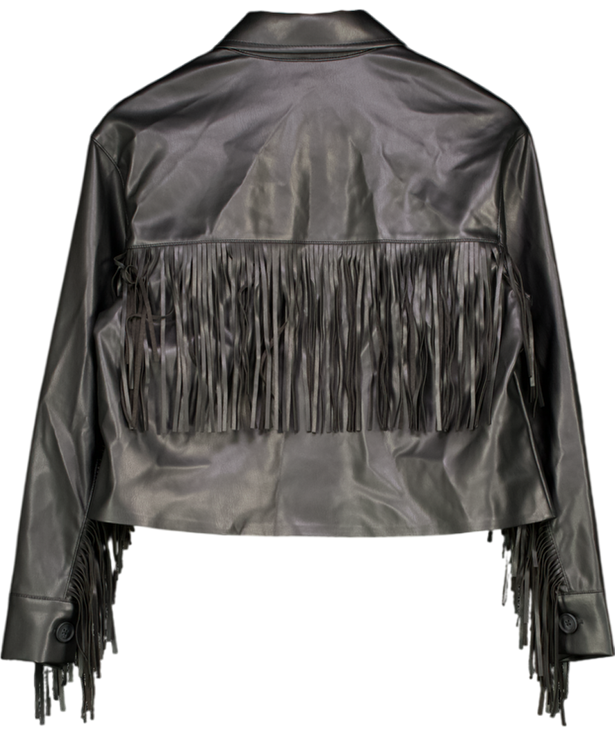 LEFTIES Black Faux Leather Fringed Jacket UK S