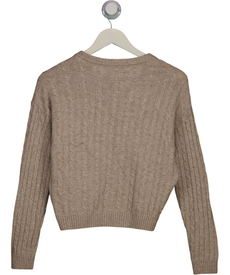 subdued Beige V-neck Cable Knit Jumper UK S