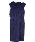Oscar de la Renta Blue Draped Neck Sleeveless Tweed Textured Dress UK 8