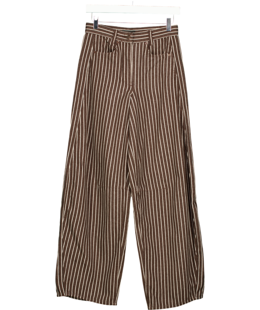 ME + EM Chocolate Brown / Cream Stripe Extreme Seam Barrel Jeans W24