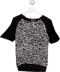Mint Velvet Black Leopard Print Short Sleeved Knit T-shirt UK 10