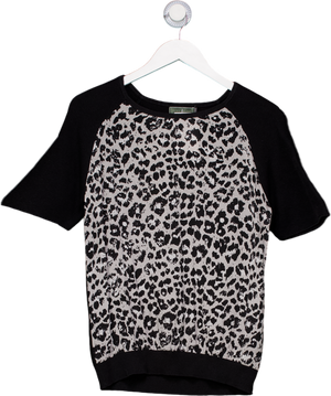 Mint Velvet Black Leopard Print Short Sleeved Knit T-shirt UK 10