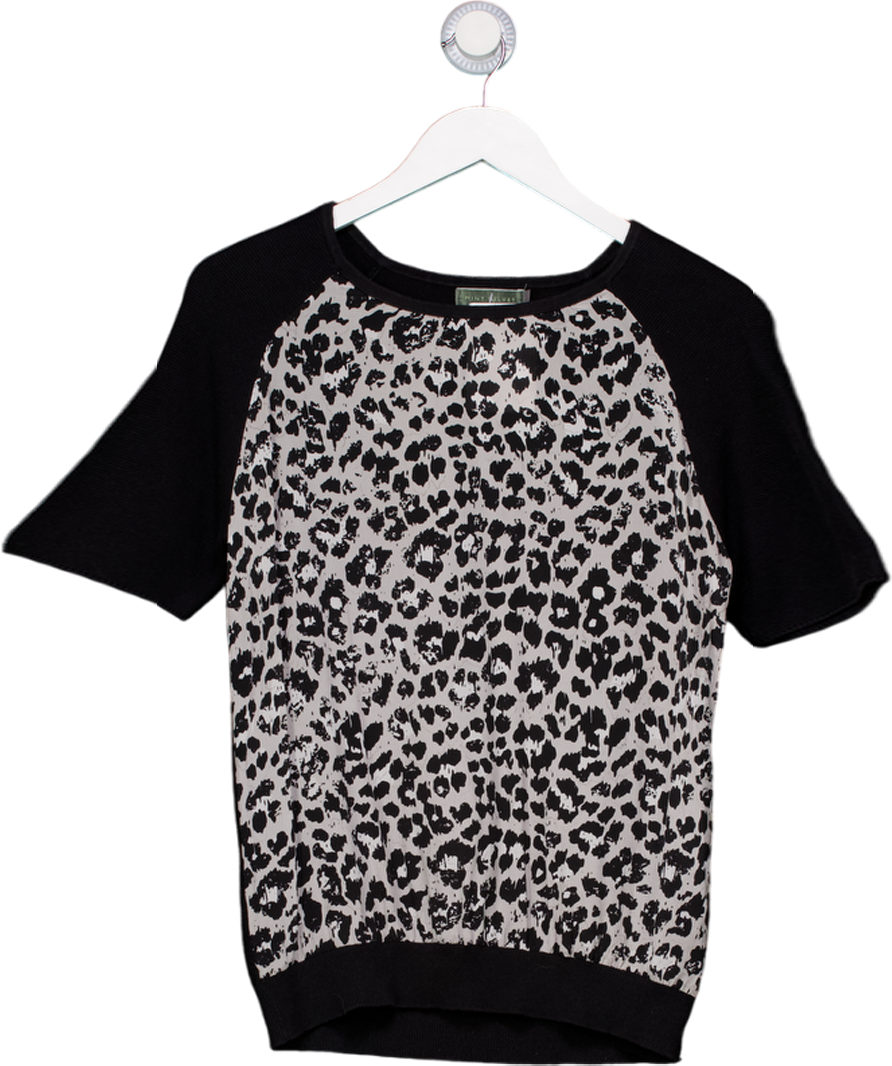 Mint Velvet Black Leopard Print Short Sleeved Knit T-shirt UK 10