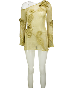 CULT GAIA Metallic Gold Bowie Knit Minidress UK XXS