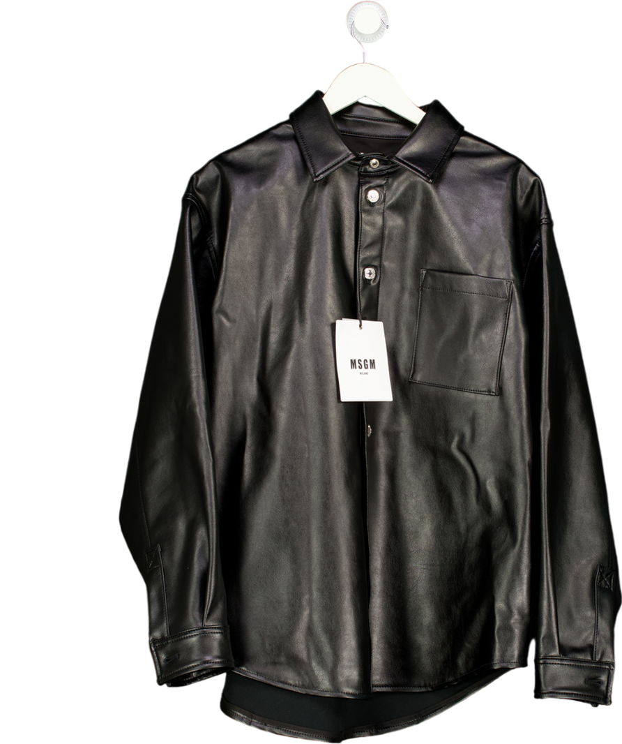 MSGM Black Structured Faux Leather Pocket Shirt Sz41 UK XL