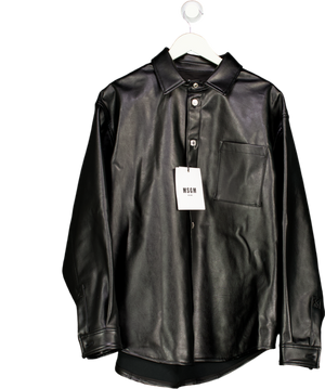 MSGM Black Structured Faux Leather Pocket Shirt Sz41 UK XL